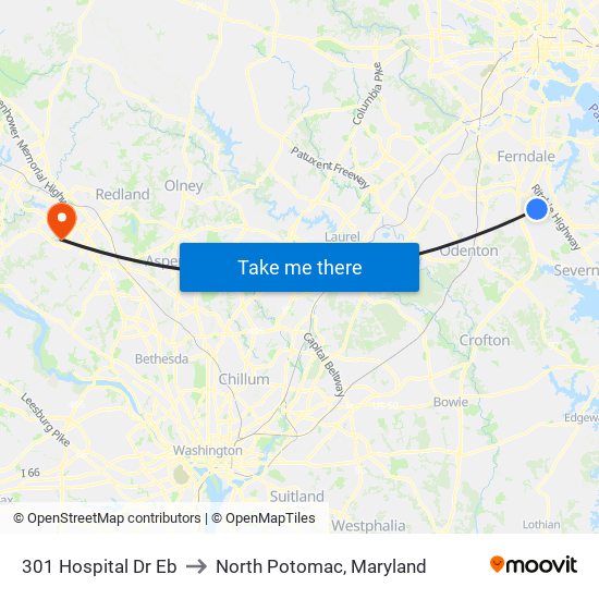 301 Hospital Dr Eb to North Potomac, Maryland map