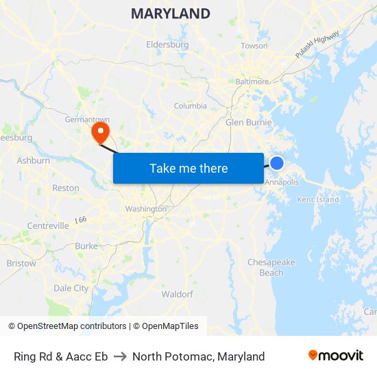 Ring Rd & Aacc Eb to North Potomac, Maryland map