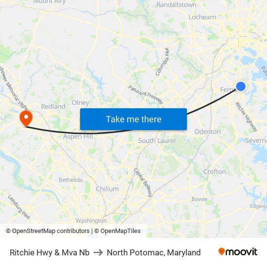 Ritchie Hwy & Mva Nb to North Potomac, Maryland map