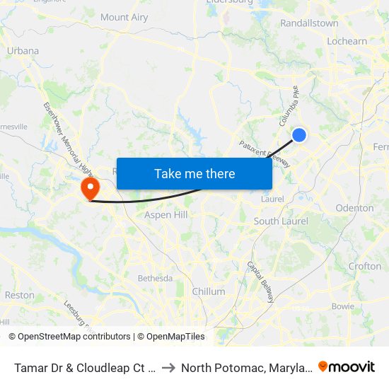 Tamar Dr & Cloudleap Ct Sb to North Potomac, Maryland map