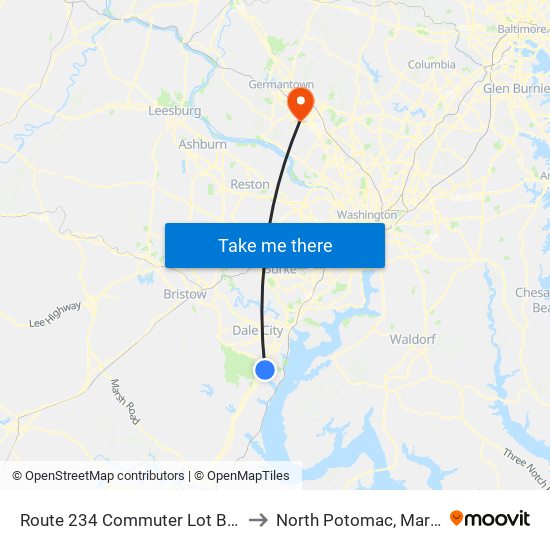 Route 234 Commuter Lot Bus Bay to North Potomac, Maryland map