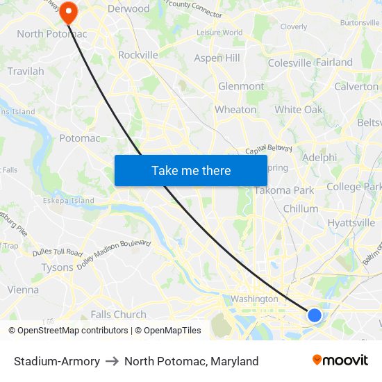 Stadium-Armory to North Potomac, Maryland map