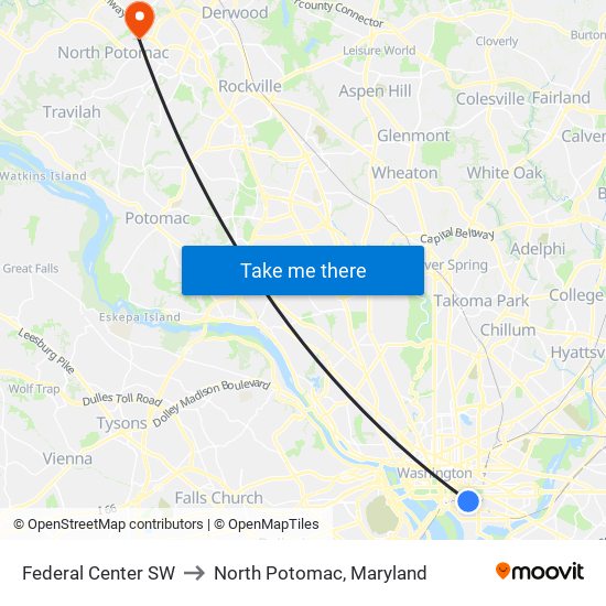 Federal Center SW to North Potomac, Maryland map