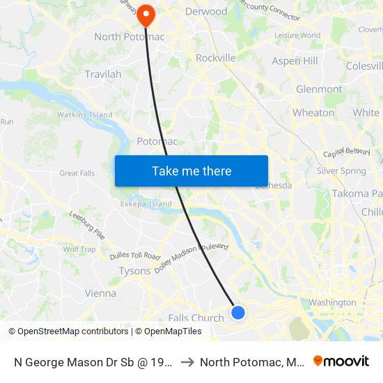 N George Mason Dr Sb @ 19th St N FS to North Potomac, Maryland map