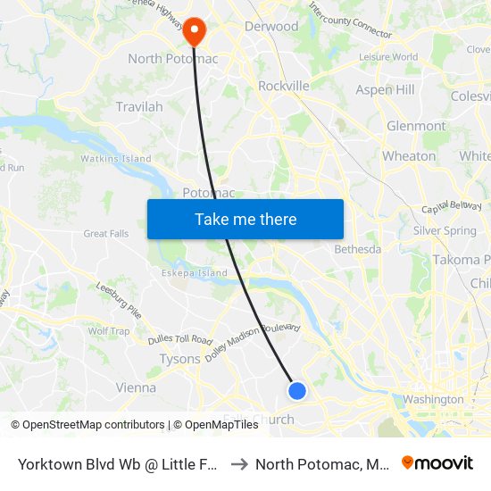 Yorktown Blvd Wb @ Little Falls Rd Ns to North Potomac, Maryland map