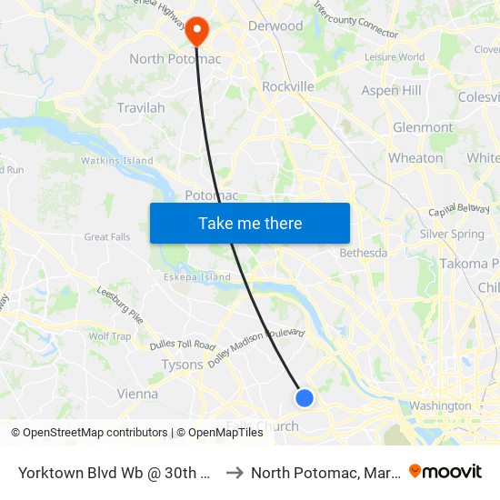 Yorktown Blvd Wb @ 30th St N Ns to North Potomac, Maryland map