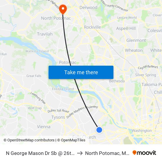 N George Mason Dr Sb @ 26th Rd N Ns to North Potomac, Maryland map