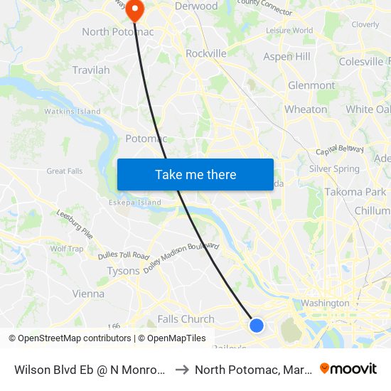 Wilson Blvd Eb @ N Monroe St FS to North Potomac, Maryland map