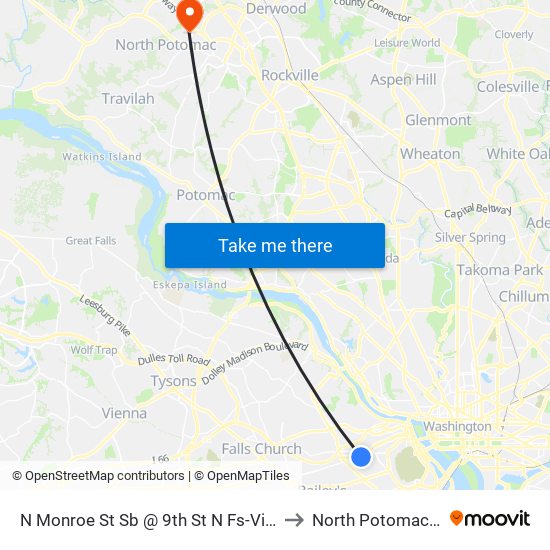 N Monroe St Sb @ 9th St N Fs-Virginia Square Stati to North Potomac, Maryland map