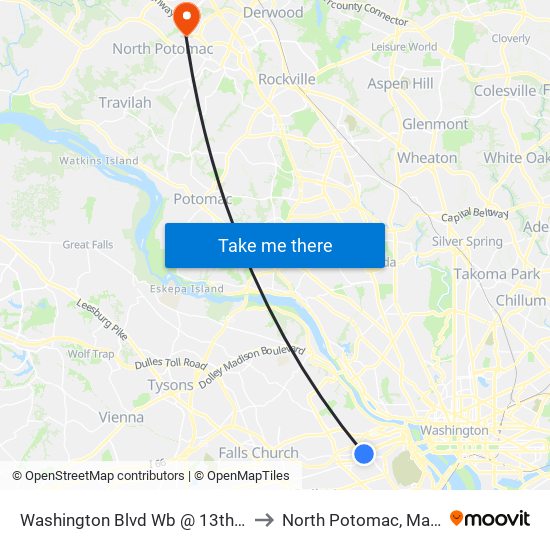 Washington Blvd Wb @ 13th St N Ns to North Potomac, Maryland map