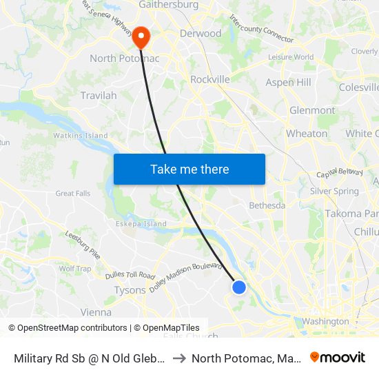 Military Rd Sb @ N Old Glebe Rd FS to North Potomac, Maryland map