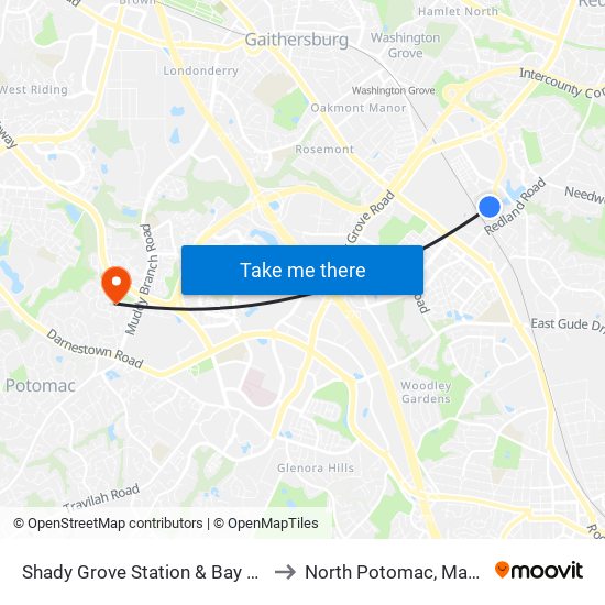 Shady Grove Station & Bay A - East to North Potomac, Maryland map