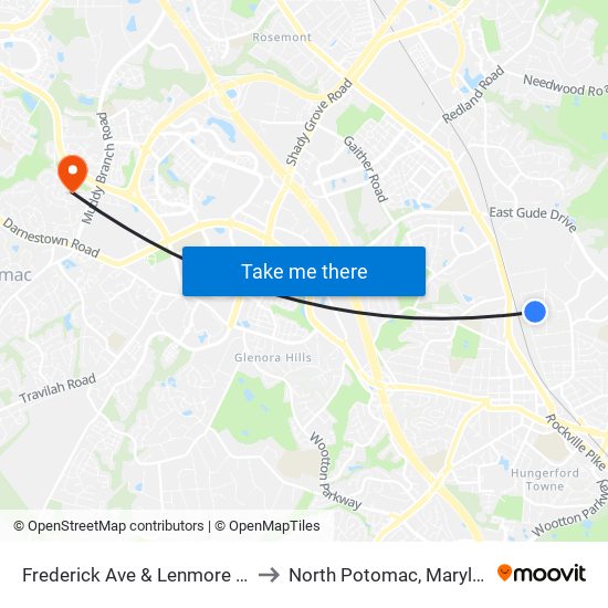 Frederick Ave & Lenmore Ave to North Potomac, Maryland map