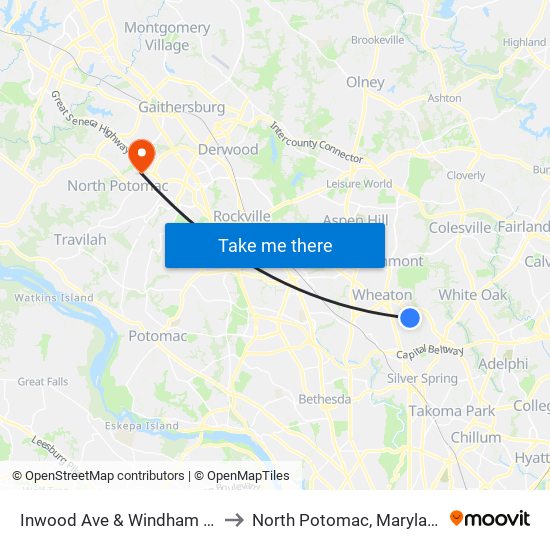 Inwood Ave & Windham Ln to North Potomac, Maryland map