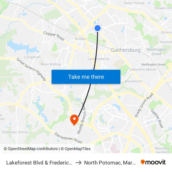 Lakeforest Blvd & Frederick Ave to North Potomac, Maryland map