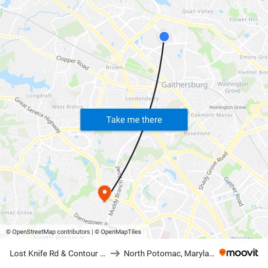 Lost Knife Rd & Contour Rd to North Potomac, Maryland map