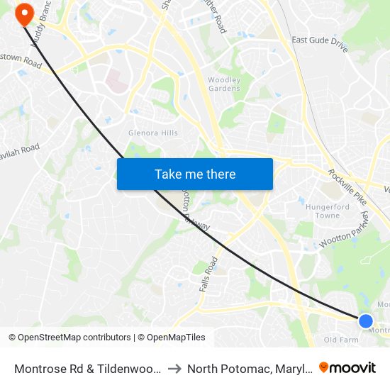 Montrose Rd & Tildenwood Dr to North Potomac, Maryland map