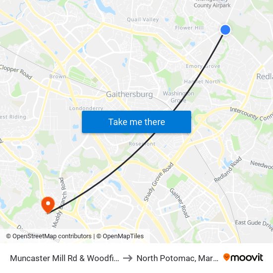 Muncaster Mill Rd & Woodfield Rd to North Potomac, Maryland map