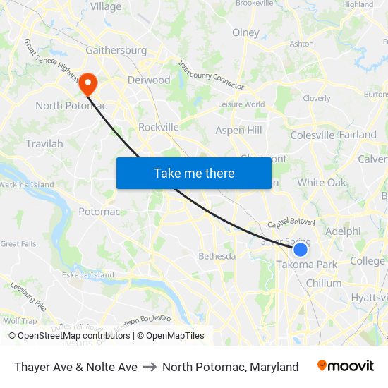 Thayer Ave & Nolte Ave to North Potomac, Maryland map