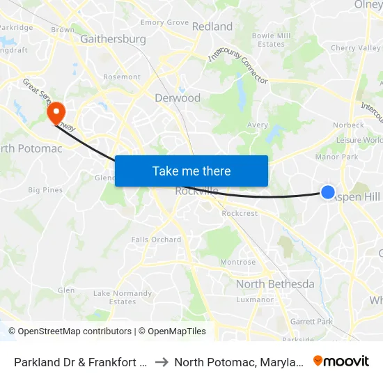 Parkland Dr & Frankfort Dr to North Potomac, Maryland map