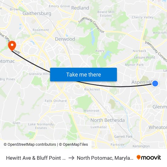 Hewitt Ave & Bluff Point Ln to North Potomac, Maryland map