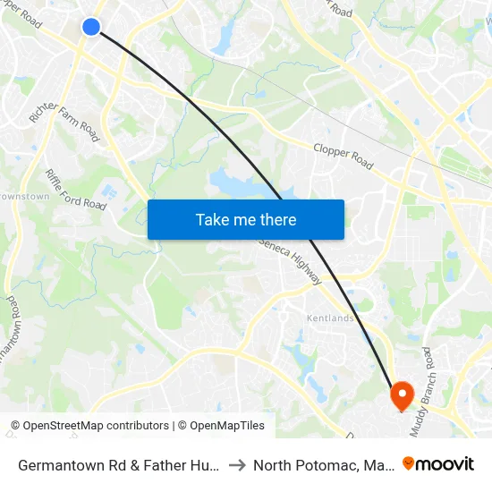 Germantown Rd & Father Hurley Blvd to North Potomac, Maryland map