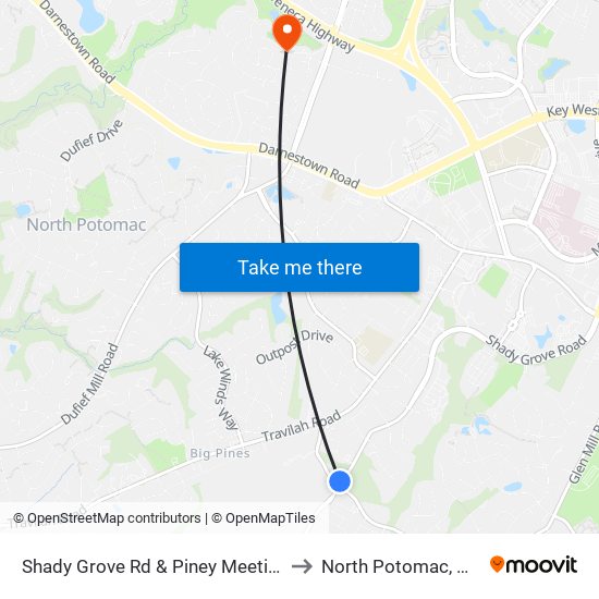 Shady Grove Rd & Piney Meetinghouse Rd to North Potomac, Maryland map