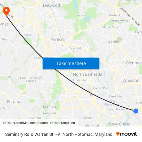 Seminary Rd & Warren St to North Potomac, Maryland map