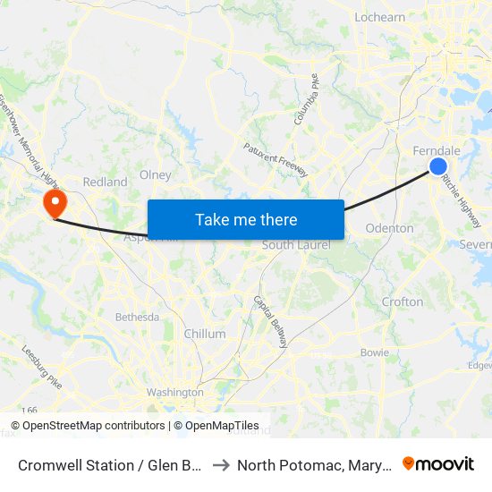 Cromwell Station / Glen Burnie to North Potomac, Maryland map