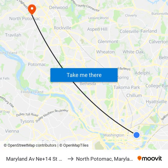 Maryland Av Ne+14 St NE to North Potomac, Maryland map