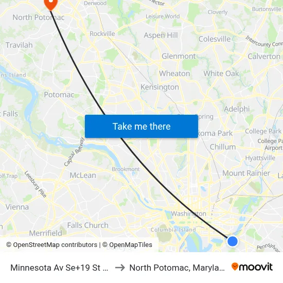 Minnesota Av Se+19 St SE to North Potomac, Maryland map