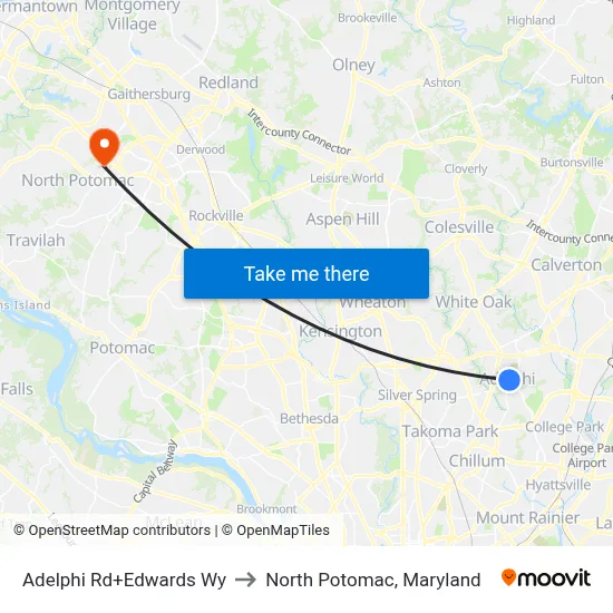 Adelphi Rd+Edwards Wy to North Potomac, Maryland map