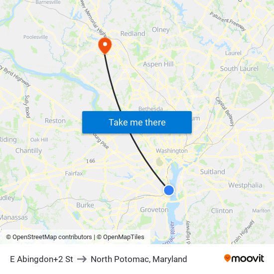 E Abingdon+2 St to North Potomac, Maryland map