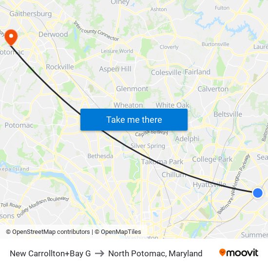 New Carrollton+Bay G to North Potomac, Maryland map