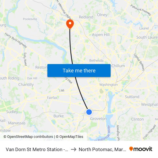 Van Dorn St Metro Station - Bay C to North Potomac, Maryland map