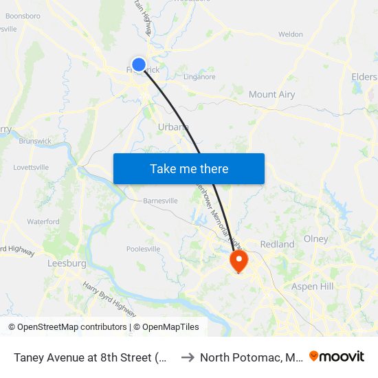 Taney Avenue at 8th Street (Mcdonalds) to North Potomac, Maryland map