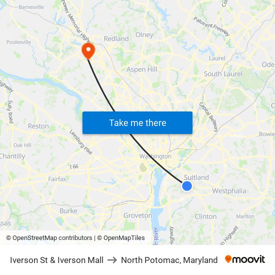 Iverson St & Iverson Mall to North Potomac, Maryland map