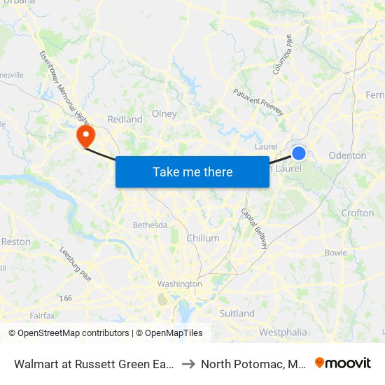 Walmart at Russett Green East - Laurel to North Potomac, Maryland map