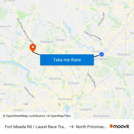 Fort Meade Rd / Laurel Race Track Rd (Eastbound) to North Potomac, Maryland map