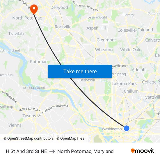 H St And 3rd St NE to North Potomac, Maryland map