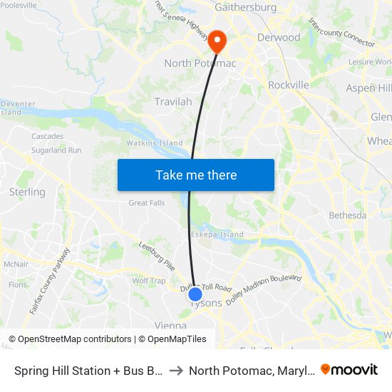 Spring Hill Station + Bus Bay B to North Potomac, Maryland map