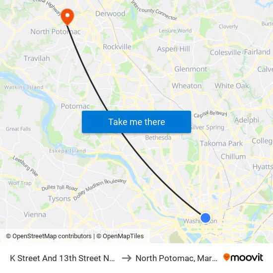 K Street And 13th Street NW (Eb) to North Potomac, Maryland map