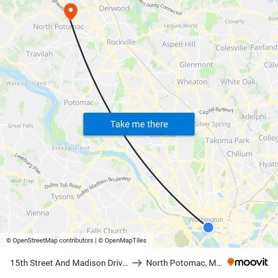 15th Street And Madison Drive NW (Sb) to North Potomac, Maryland map