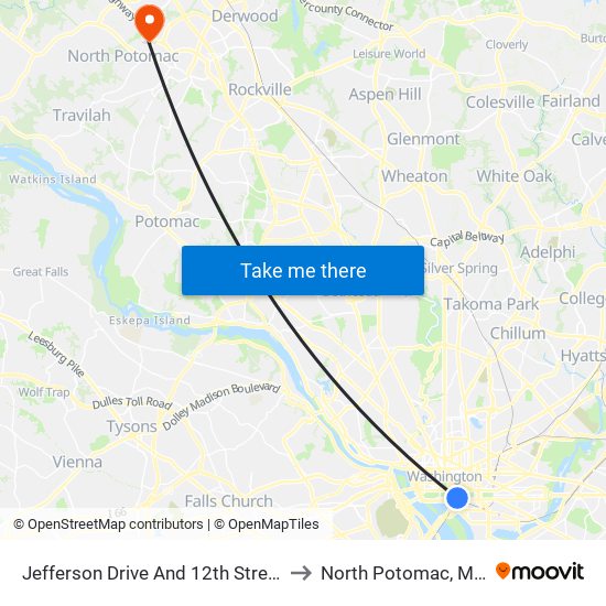 Jefferson Drive And 12th Street SW (Eb) to North Potomac, Maryland map