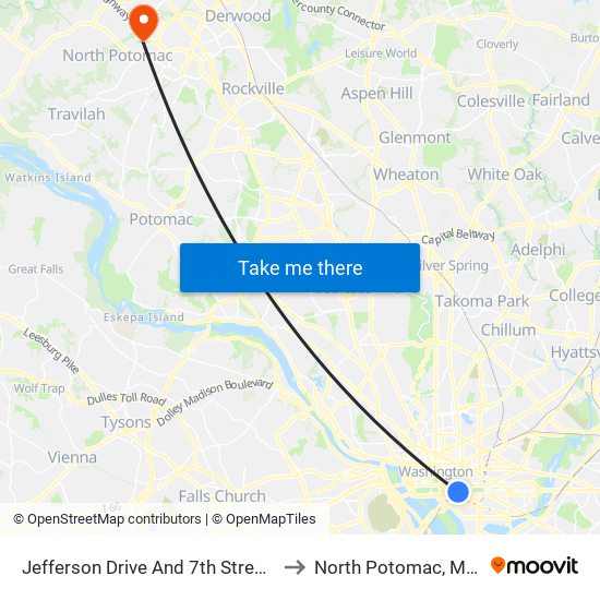 Jefferson Drive And 7th Street SW (Eb) to North Potomac, Maryland map