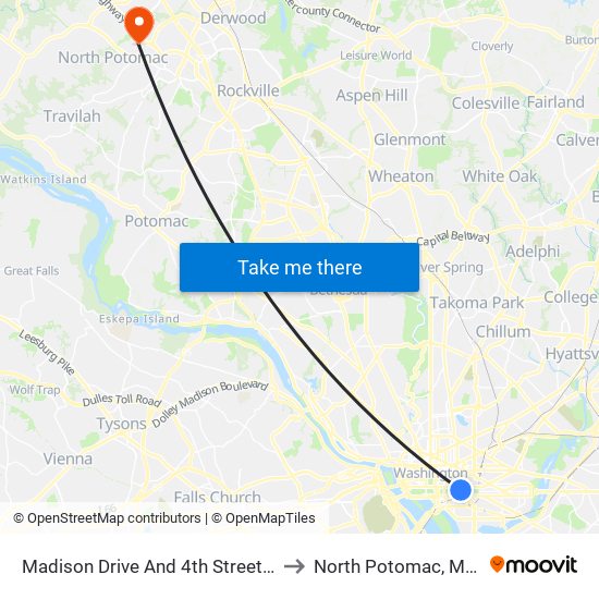 Madison Drive And 4th Street NW (Wb) to North Potomac, Maryland map