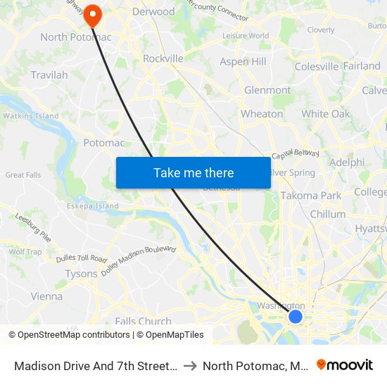 Madison Drive And 7th Street NW (Wb) to North Potomac, Maryland map