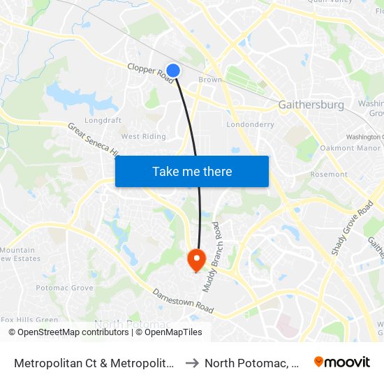 Metropolitan Ct & Metropolitan Grove Rd to North Potomac, Maryland map