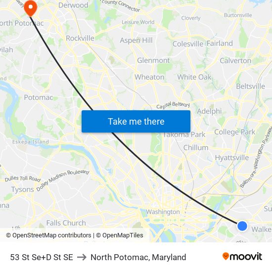 53 St Se+D St SE to North Potomac, Maryland map