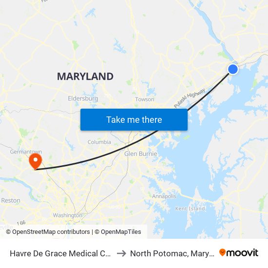 Havre De Grace Medical Center to North Potomac, Maryland map